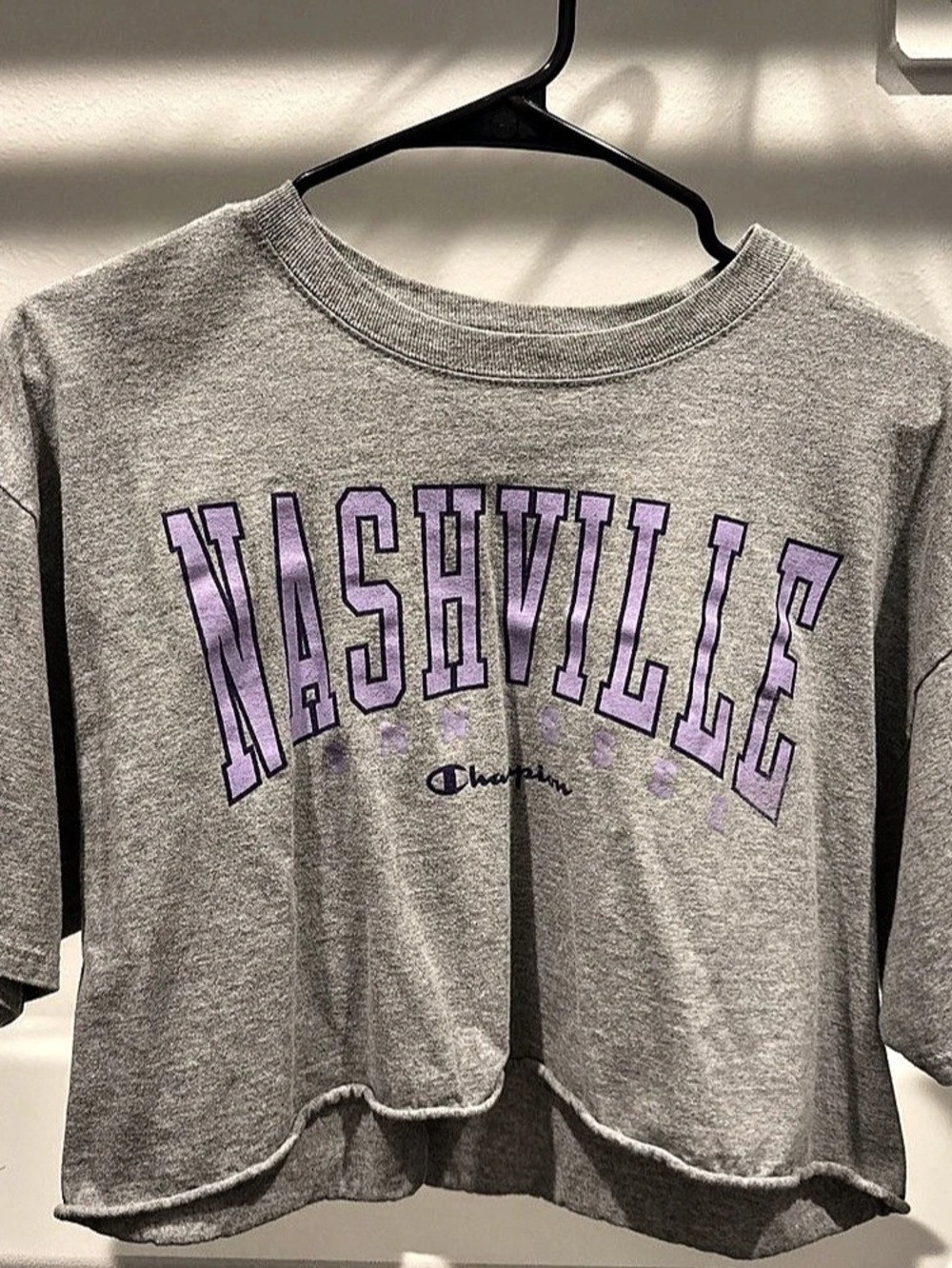 Champion Nashville Graphic Crop Tee Gray & Purple Size Medium